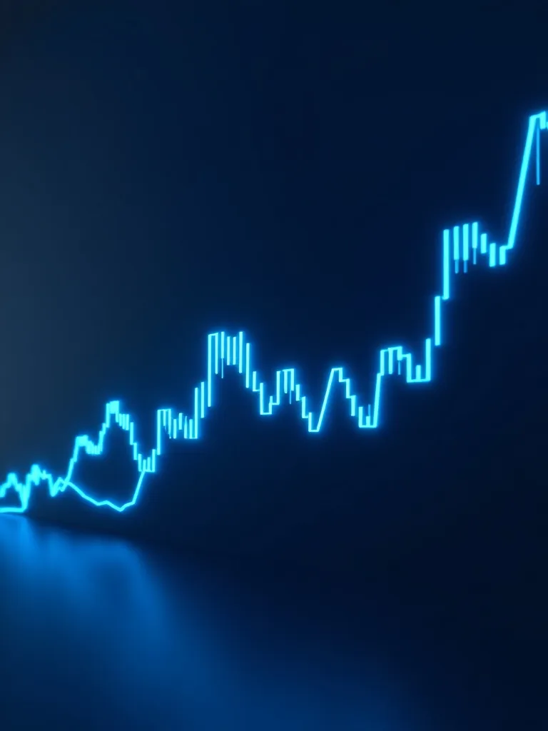 A minimalist 3D visualization of a financial chart with glow